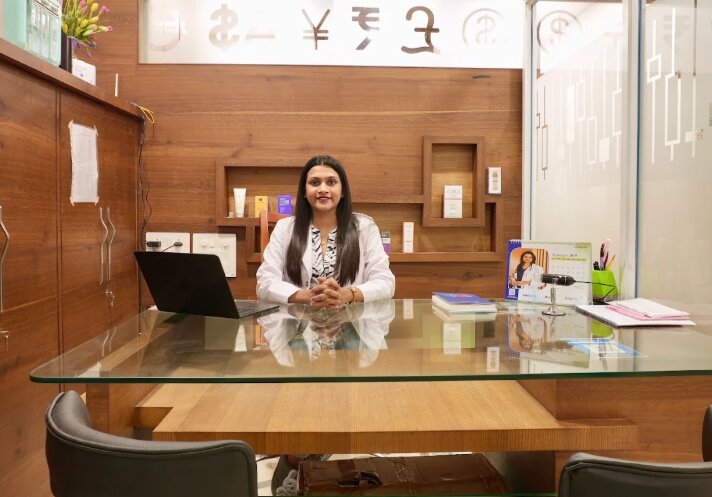 Dr. Sneha at the reception of her clinic